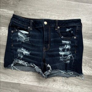 American Eagle Outfitters Dark Blue Distressed Jean Shorts